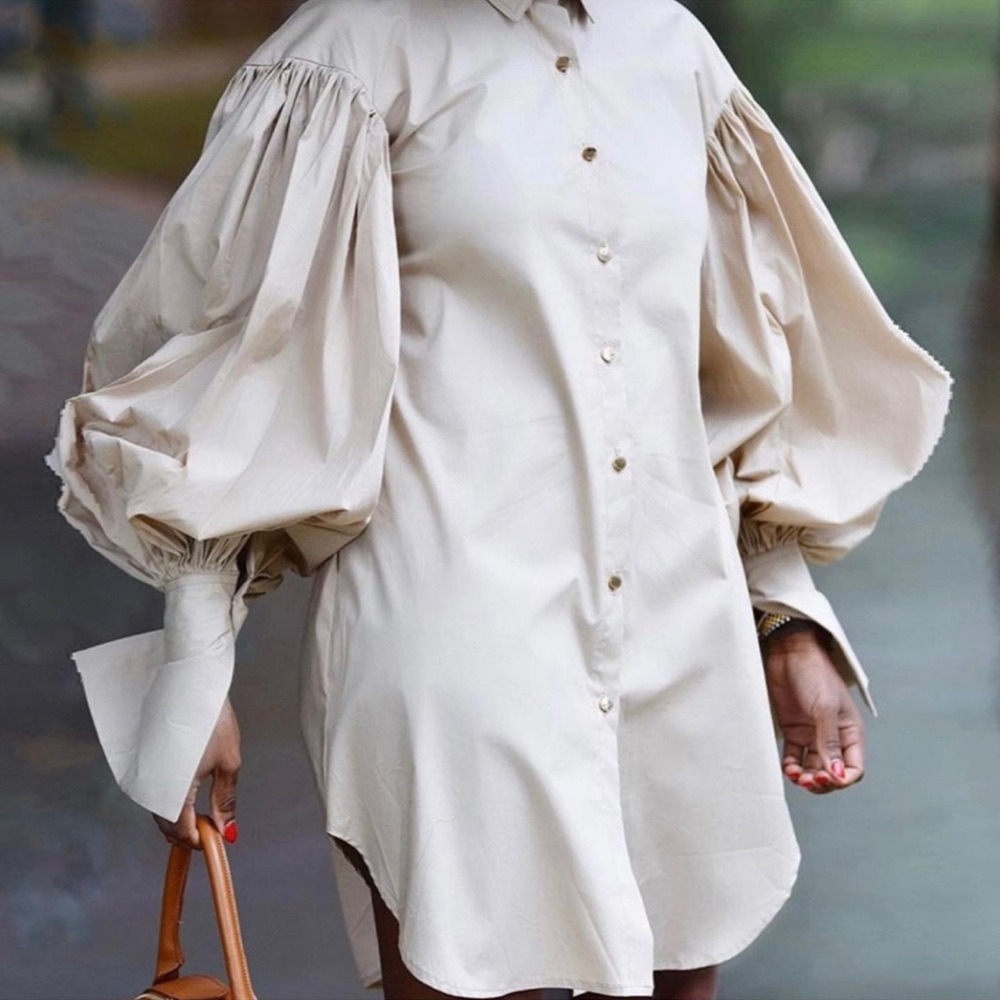 Tailored Shirt Dress Available in Black and Creme